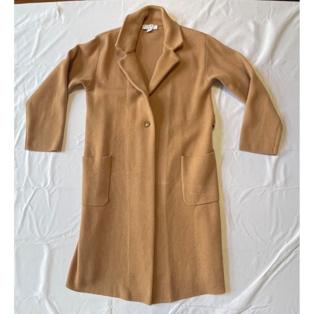 Magaschoni Tan Knit Cardigan Jacket Women's L‎ Belted Viscose Long Coat Pockets
